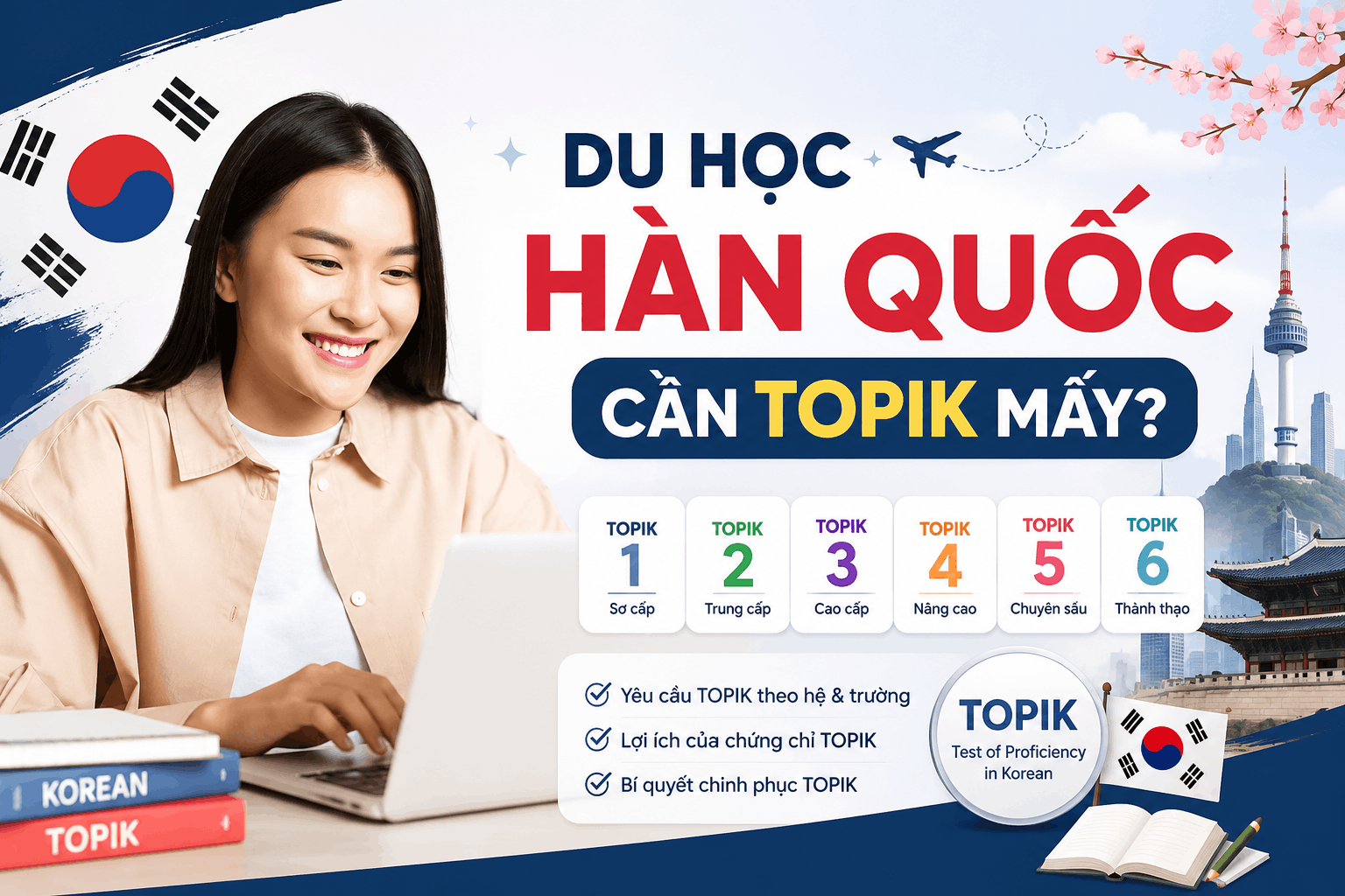 Du học Hàn Quốc cần TOPIK mấy? Mức điểm theo từng hệ học